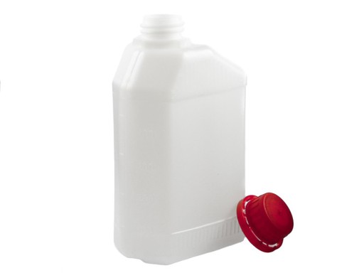 Butelka HDPE 500 ml prostokątna z nakrętką z plombą czerwona