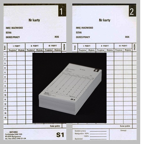 Karty zegarowe, rejestr czas pracy -QR-312, QR-550