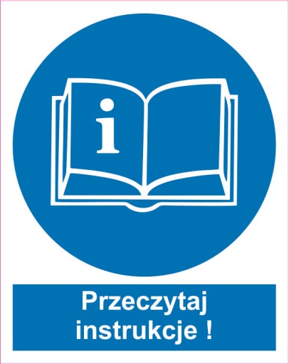 Naklejka PIKTOGRAM BHP, przeczytaj instrukcję