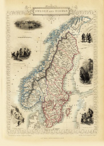 SZWECJA NORWEGIA Skandynawia mapa ilustrowana 1851