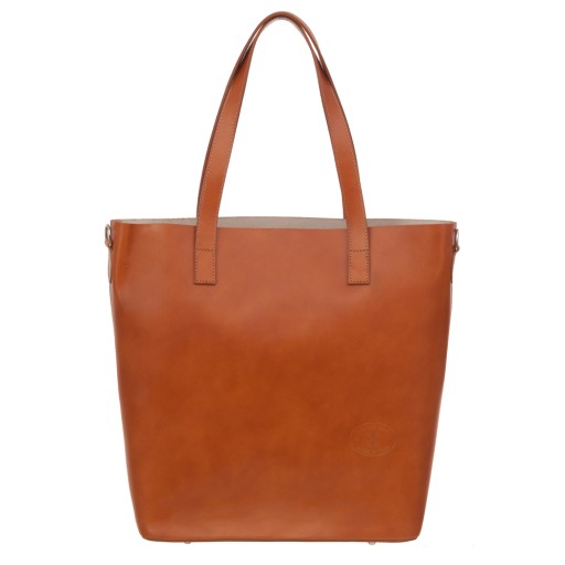 RUDA CAMEL Włoska SKÓRZANA A4 torebka SHOPPER BAG