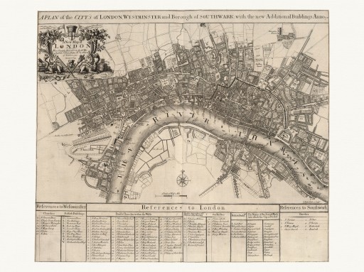 LONDYN ANGLIA bogato zdobiona mapa Senex 1721