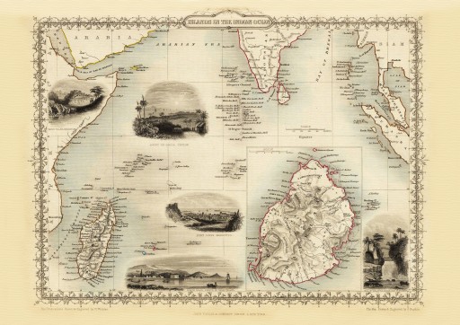 MADAGASKAR MAURITIUS mapa ilustrowana 1851 r.