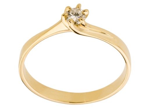 ZŁOTO ŻÓŁTE 585 PIERŚCIONEK z BRYLANTEM 0.09ct