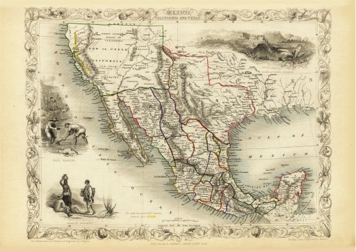 MEKSYK KALIFORNIA TEKSAS mapa ilustrowana 1851 r.