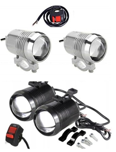 LAMPA HALOGEN MOTOCYKL LED U2 U2C + WŁĄCZNIK 2szt