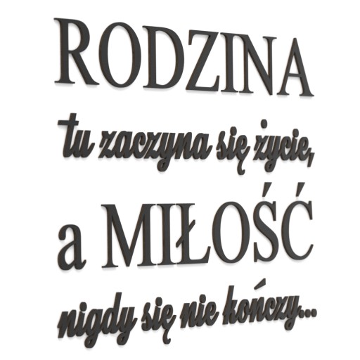 3D Napis na ścianę - Rodzina tu zaczyna się życie.