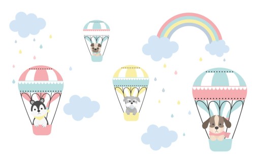 Naklejka ścienna BALONY zwierzaki chmurki XXXL