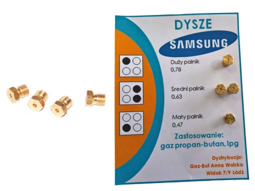 Dysze do kuchenki SAMSUNG na gaz propan-butan