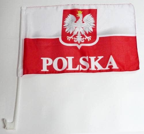 2 x FLAGA KIBICA POLSKI NA SZYBĘ SAMOCHODU (OBSZ)