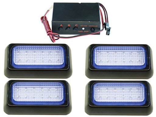 10x6 24v - Набір з 4 x 12 світлодіодних синіх спалахів 12V 24