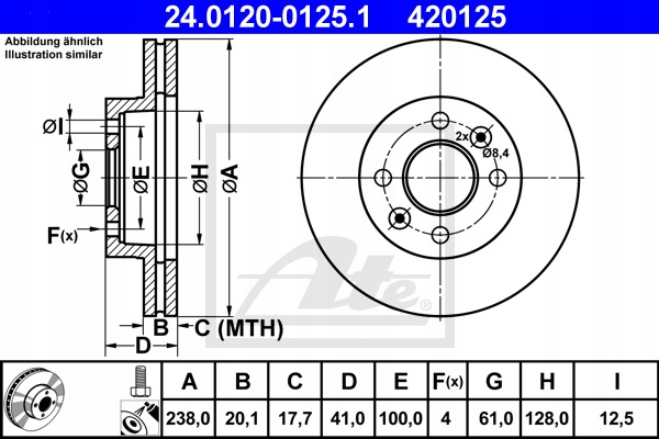 DISQUES SABOTS DE FREIN ATE AVANT - RENAULT KANGOO 238MM photo 2 - milautoparts-fr.ukrlive.com