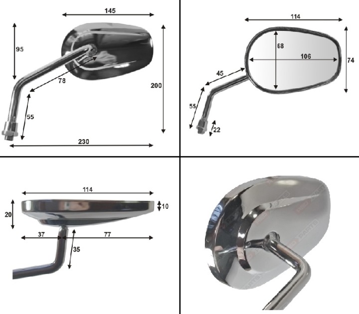RÉTROVISEURS CHROME KAWASAKI HONDA YAMAHA SUZUKI HARLEY