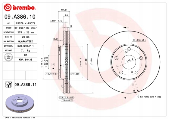 2× BREMBO 09.A386.11 DISC BRAKE + PADS BRAKE BREMBO P83040 photo 2 - milautoparts-fr.ukrlive.com