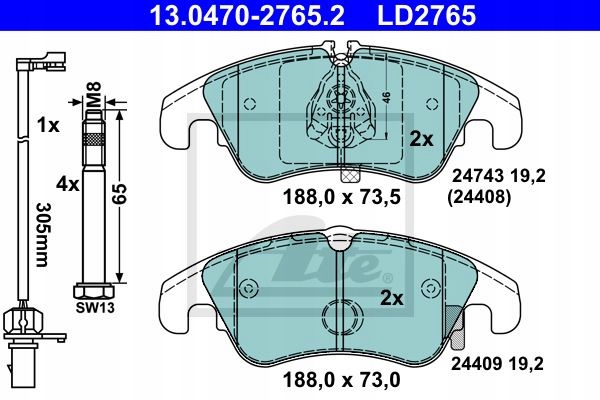 ATE CERAMIC PADS FRONT AUDI A6 C7 QUATTRO KRAKOW photo 2 - milautoparts-fr.ukrlive.com