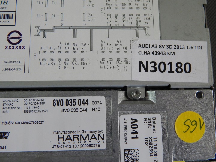 AUDI A3 8V NAVIGATION 3G PLUS SIM 8V0035044