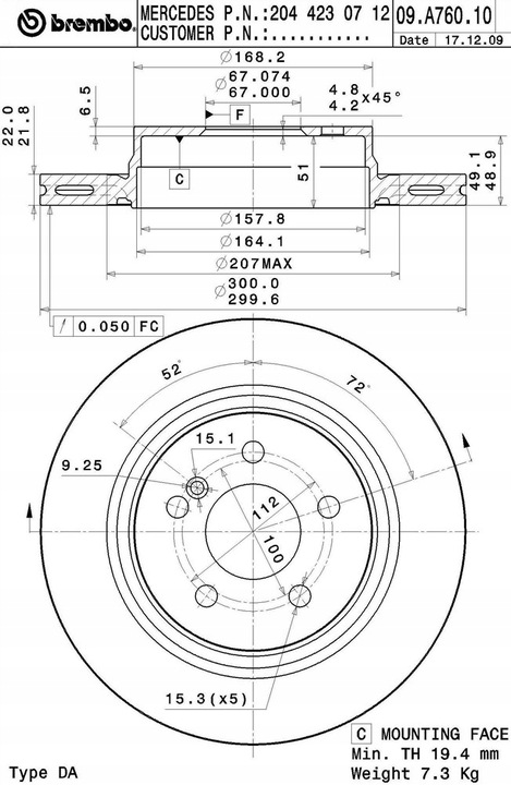 BREMBO DISQUES ARRIÈRE MERCEDES C W204 S204 E C207 300M photo 2 - milautoparts-fr.ukrlive.com