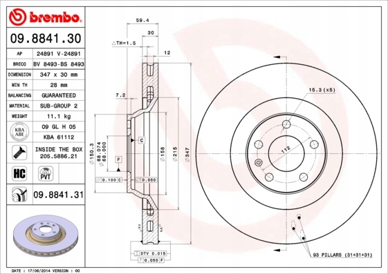 BREMBO PAINTED DISCS FRONT AUDI A6 C6 347MM SLINE photo 2 - milautoparts-fr.ukrlive.com