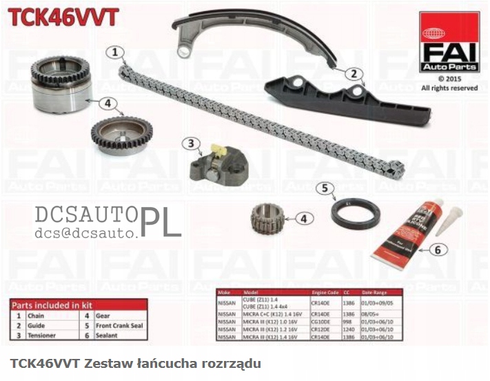 COMPLET DE CHAINE MÉCANISME DE DISTRUBUTION DE GAZ NISSAN DOHC CUBE 03-05,MICRA 05-/III 03- TCK46VVT photo 3 - milautoparts-fr.ukrlive.com