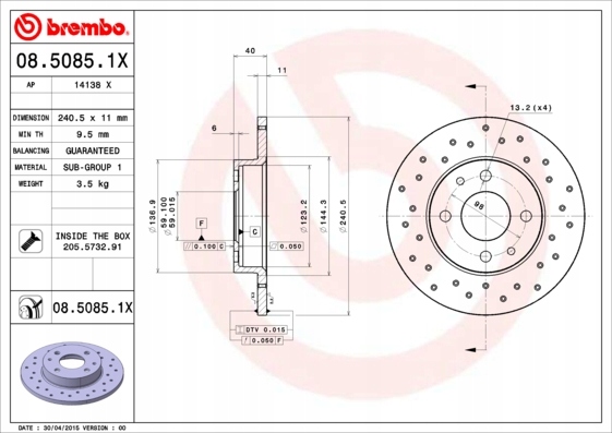 BREMBO XTRA DISCS REAR FIAT 500 PANDA 241X11MM photo 2 - milautoparts-fr.ukrlive.com